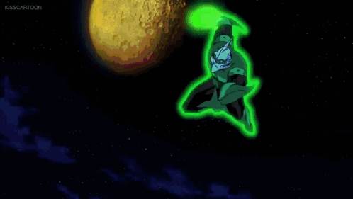 Cartoon Character Flying With Green Light