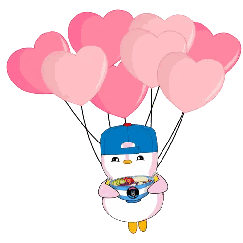 Cartoon Character Flying With Heart Balloons