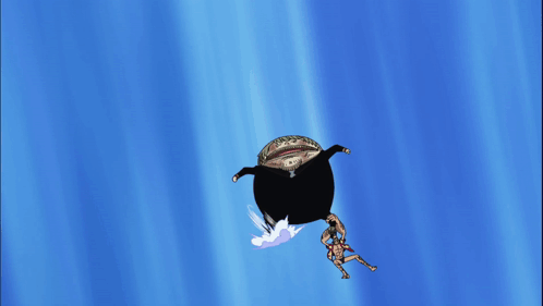 Cartoon Character Flying With Large Frog Behind GIF