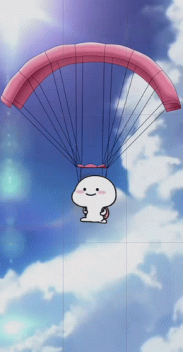 Cartoon Character Flying With Pink Parachute