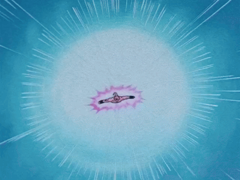 Cartoon Character Flying with Purple Lightning from Mouth