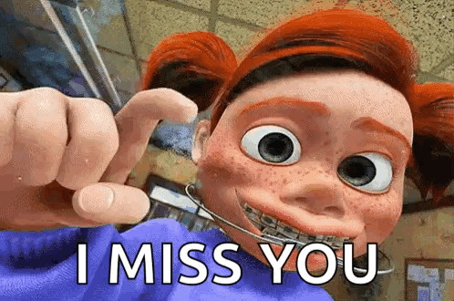 Cartoon Character Freckles Braces Saying I Miss You