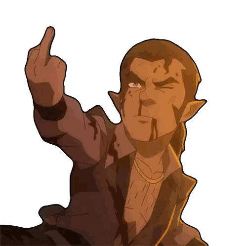 Cartoon Character Giving Middle Finger with Blood
