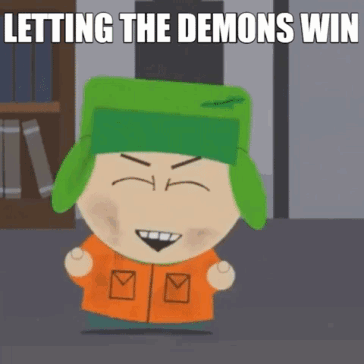 Cartoon Character Green Hat Orange Jacket Letting Demons Win GIF