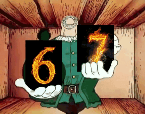 Cartoon Character Holding 6 and 7 Cards