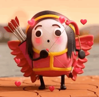 Cartoon Character Holding Arrow and Hearts