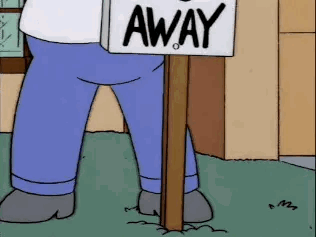 Cartoon Character Holding Away Sign GIF