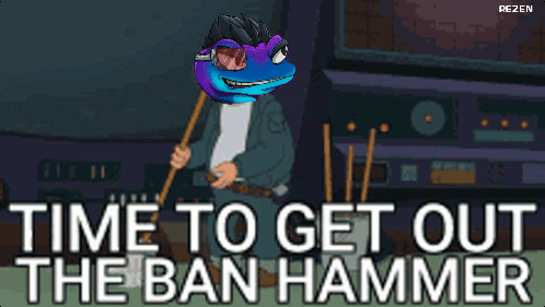 Cartoon Character Holding Ban Hammer GIF