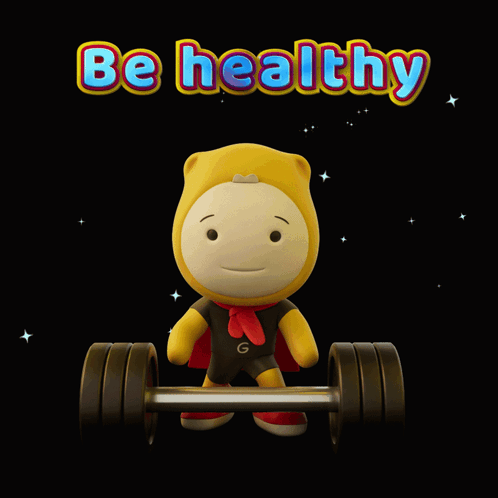 Cartoon Character Holding Barbell Be Healthy