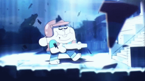 Cartoon Character Holding Baseball Bat in Front of Tornado