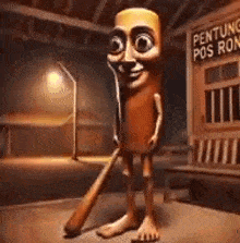 Cartoon Character Holding Baseball Bat near Pentong Pos Ron