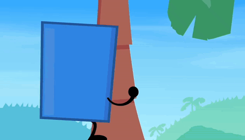 Cartoon Character Holding Blue Box Beside Palm Tree