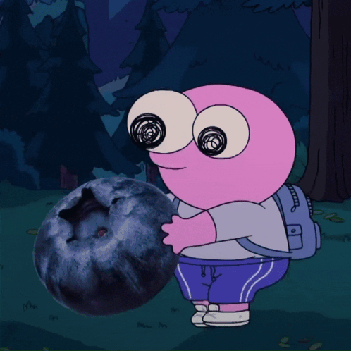 Cartoon Character Holding Blueberry With Backpack