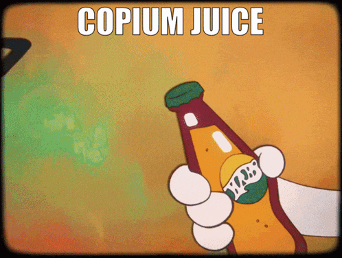 Cartoon Character Holding Bottle of Cotium Juice