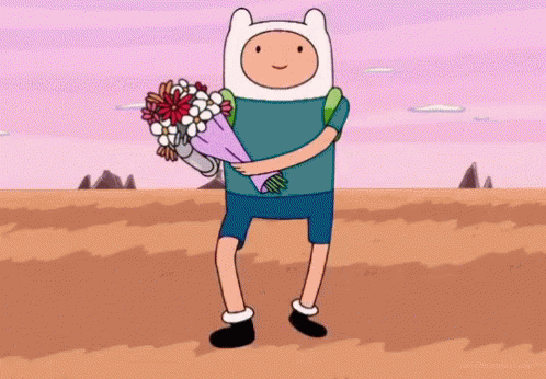 Cartoon Character Holding Bouquet Of Flowers GIF