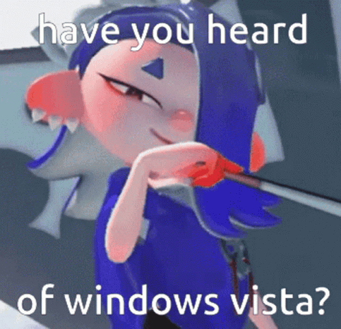 Cartoon Character Holding Brush Asking About Windows Vista GIF
