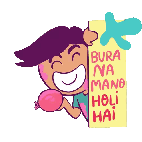 Cartoon Character Holding Bura Na Mano Holi Hai Sign