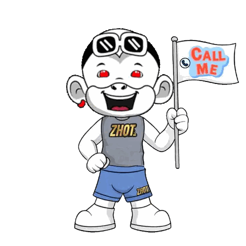 Cartoon Character Holding Call Me Flag