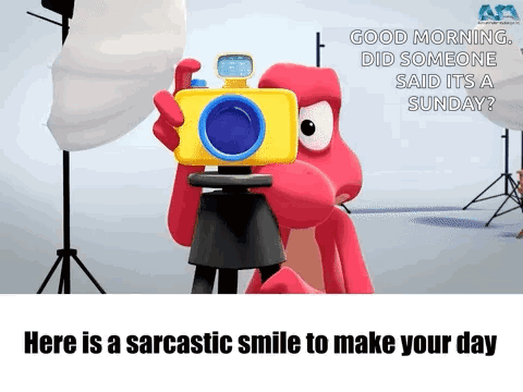 Cartoon Character Holding Camera Saying Good Morning Did Someone Say It's Sunday GIF