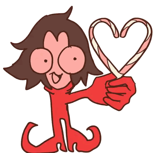 Cartoon Character Holding Candy Canes Heart