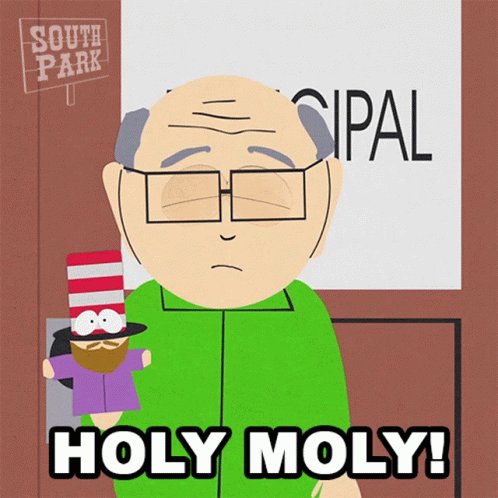 Cartoon Character Holding Cat in Hat Says Holy Moly