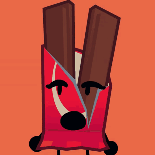Cartoon Character Holding Chocolate Bar in Red Bag