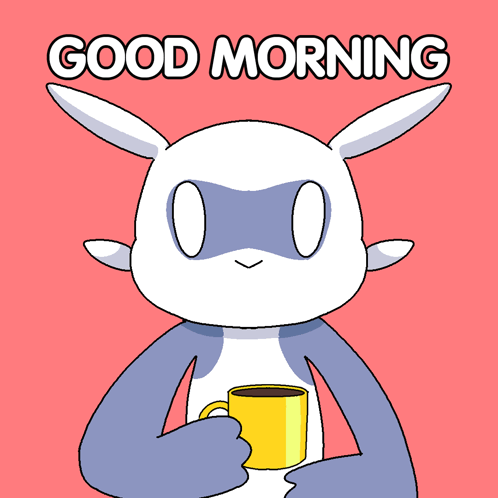 Cartoon Character Holding Coffee Good Morning
