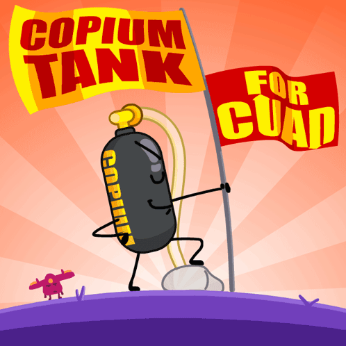 Cartoon Character Holding Copium Tank Flag