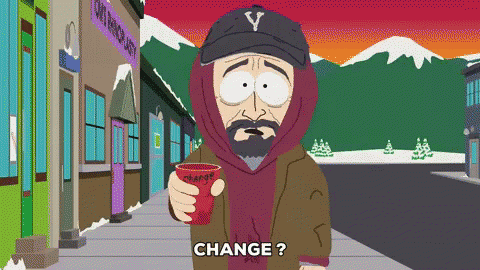 Cartoon Character Holding Cup Saying Change