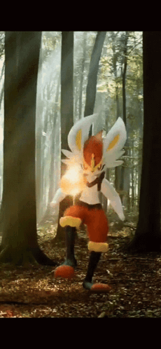 Cartoon Character Holding Fireball In Forest GIF