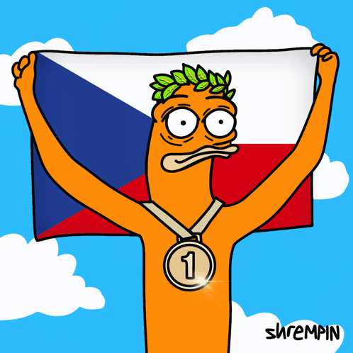 Cartoon Character Holding Flag And Medal Number 2 GIF