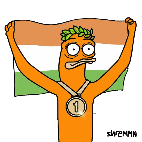 Cartoon Character Holding Flag and Third Place Medal