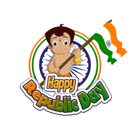 Cartoon Character Holding Flag Happy Republic Day