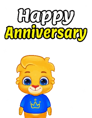 Cartoon Character Holding Flowers Happy Anniversary