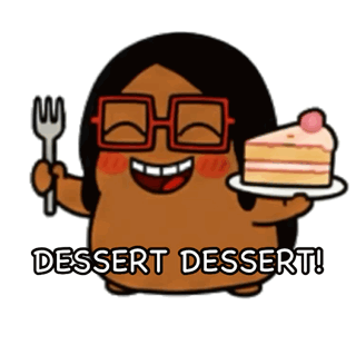 Cartoon Character Holding Fork And Cake Saying Dessert Dessert GIF