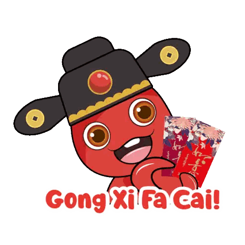 Cartoon Character Holding Gong Xi Fa Cai Envelope