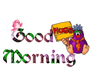 Cartoon Character Holding Good Hugs Morning Sign