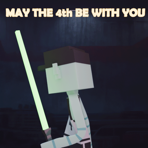 Cartoon Character Holding Green Lightsaber May the 4th Be With You