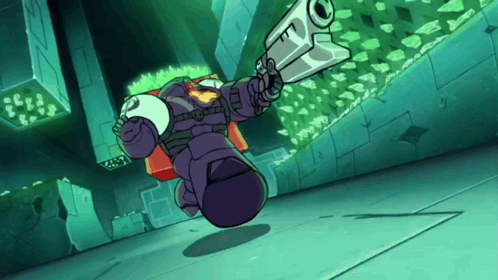 Cartoon Character Holding Gun in Dark Room