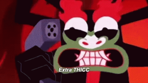 Cartoon Character Holding Gun Labeled Extra Thicc