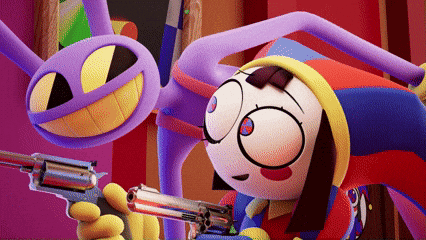 Cartoon Character Holding Gun Next to Cat