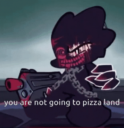 Cartoon Character Holding Gun Not Going to Pizza Land