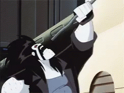 Cartoon Character Holding Gun Over Head