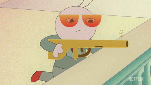 Cartoon Character Holding Gun Saying Hello