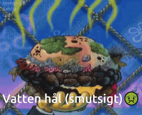 Cartoon Character Holding Hamburger vatten hal (smutsigt)