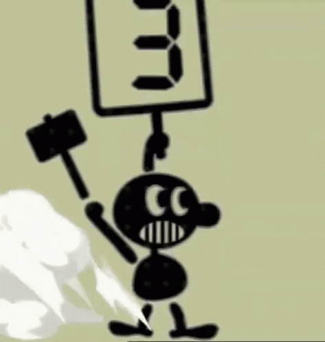 Cartoon Character Holding Hammer And Sign Number 9 GIF