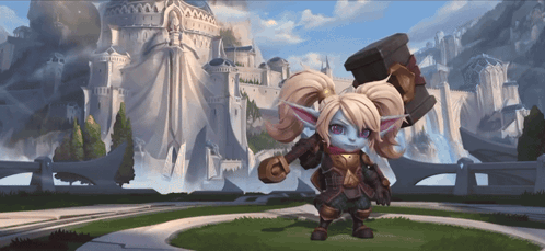 Cartoon Character Holding Hammer Before Castle
