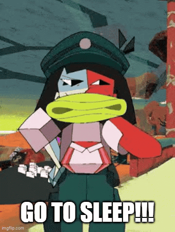 Cartoon Character Holding Hammer Saying Go To Sleep