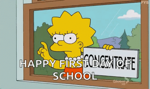 Cartoon Character Holding Happy First Day Off School Sign