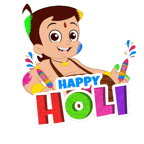 Cartoon Character Holding Happy Holi Sign